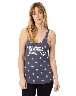 Women's Western Mass Racerback Stars And Stripes Tank - Navy Blue (RUNWEST-AA1927P-S)