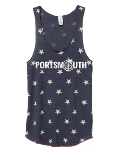 Women's Portsmouth Racerback Stars And Stripes Tank - Navy Blue (PORT-AA1927P-S)